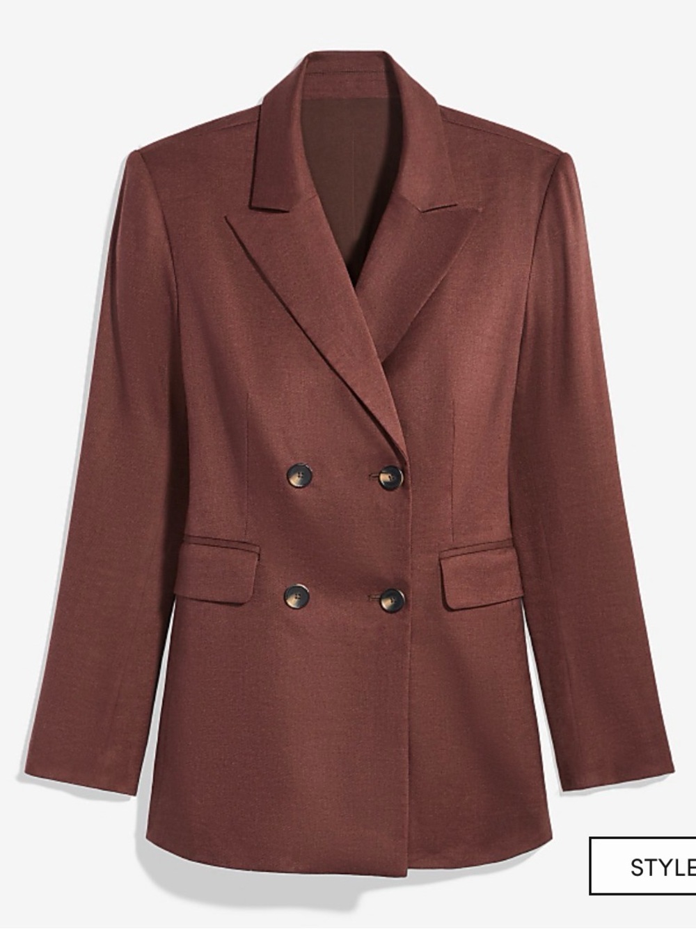 Ann Taylor Double-Breasted Rich Walnut Linen Blazer
